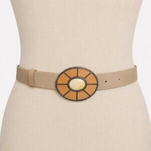 Fina Firenze Vintage Italian statement Leather Belt Tan Wood Inlay Cabochon M